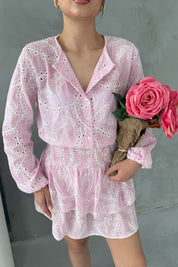 Pembe Fistolu Gömlek Etek Takım SY-3120-Pembe