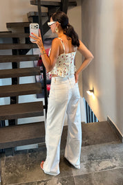 Ekru Dantel Detaylı Jean Pantolon SY-3754-Ekru