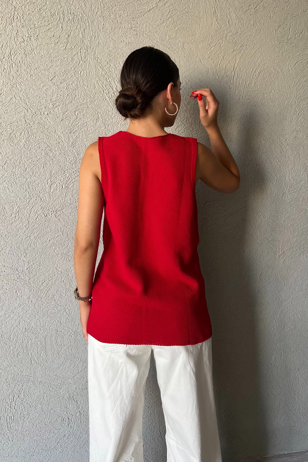 Kırmızı Bağcıklı Triko Yelek SY-2367-Kırmızı