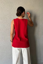 Kırmızı Bağcıklı Triko Yelek SY-2367-Kırmızı