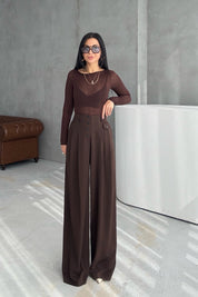 Kahverengi Düğme Detaylı Maskülen Pantolon SY-3440-Kahve