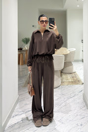 Kahverengi Dantel Detaylı Eşofman10Takım SY-3627-Kahverengi