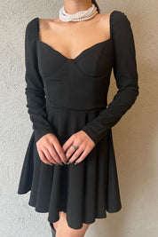 Siyah Kuplu Kloş Özel Tasarım Elbise SY-0044-Siyah