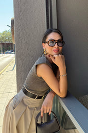 Kahve Eteği Pileli Kemerli Elbise SY-3331-Kahve