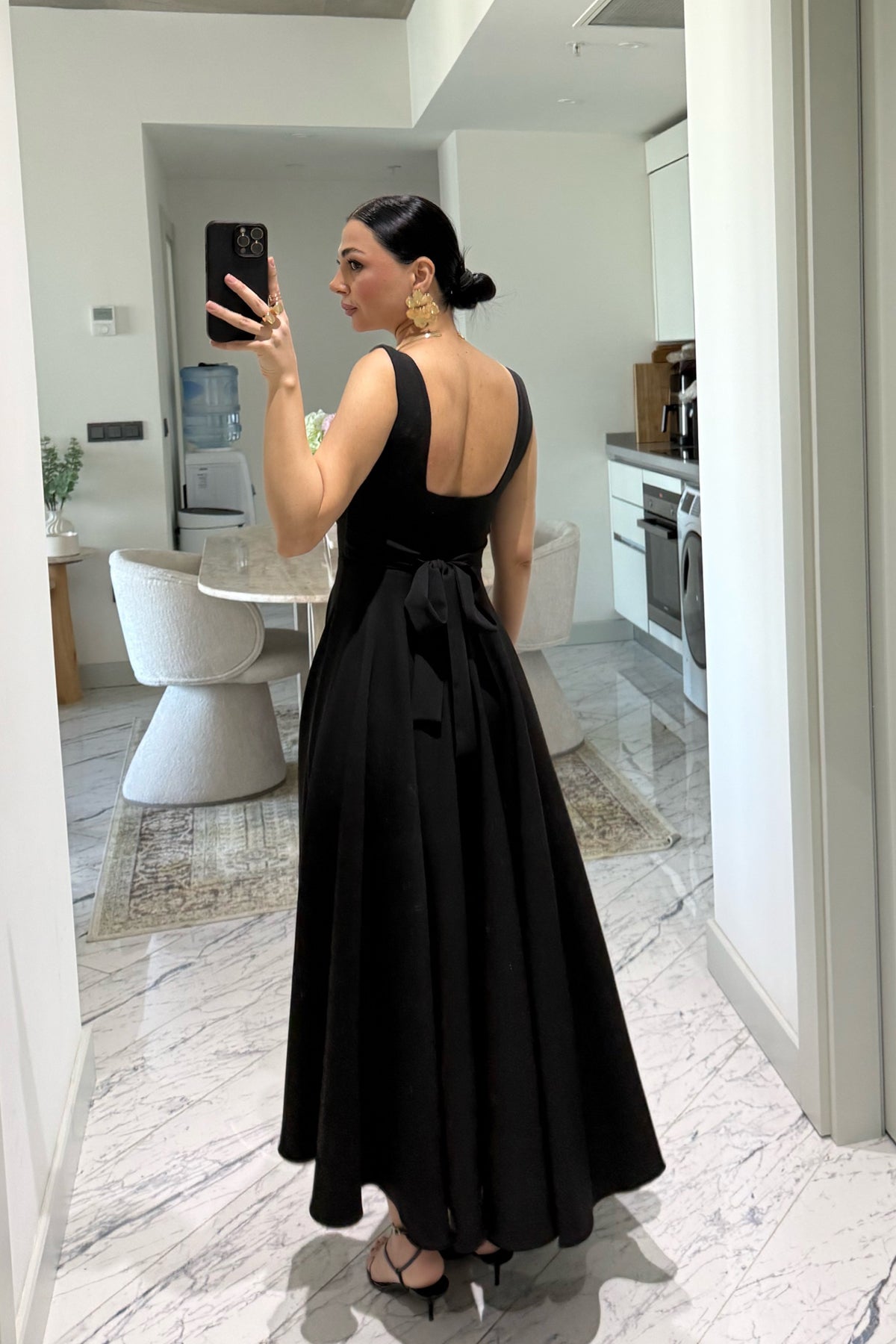 Siyah Kare Yaka Füsun Prenses Elbise SY-3649-Siyah