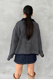 Lacivert Çizgili Polo Yaka Triko Kazak SY-3415-Lacivert