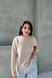 Bej Sakallı Yumoş Triko Kazak SY-2629-Bej