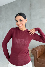 Bordo Bisiklet Yaka Transparan Body SY-2907-Bordo