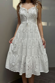 Beyaz Askıları Lastikli ve Bağlama Detay Fisto Elbise SY-0403-Beyaz