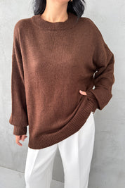 Kahve Bisiklet Yaka Lastikli Pinterest Triko Kazak SY-3368-Kahve