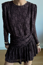 Kahverengi Güpürli Midi Tasarım Elbise SY-3489-Kahverengi