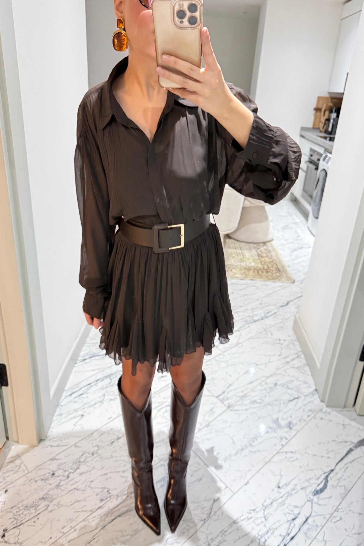 Kahverengi Kemer Detaylı Kitya Elbise SY-3559-Kahve