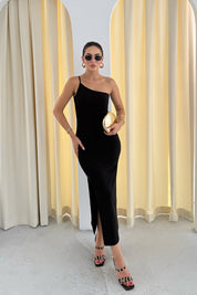 Siyah Tek Omuz Midi Boy Elbise SY-3300-Siyah