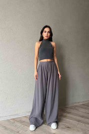 Antrasit Pile Detaylı Organic Palazzo Pantolon SY-2011-Antrasit