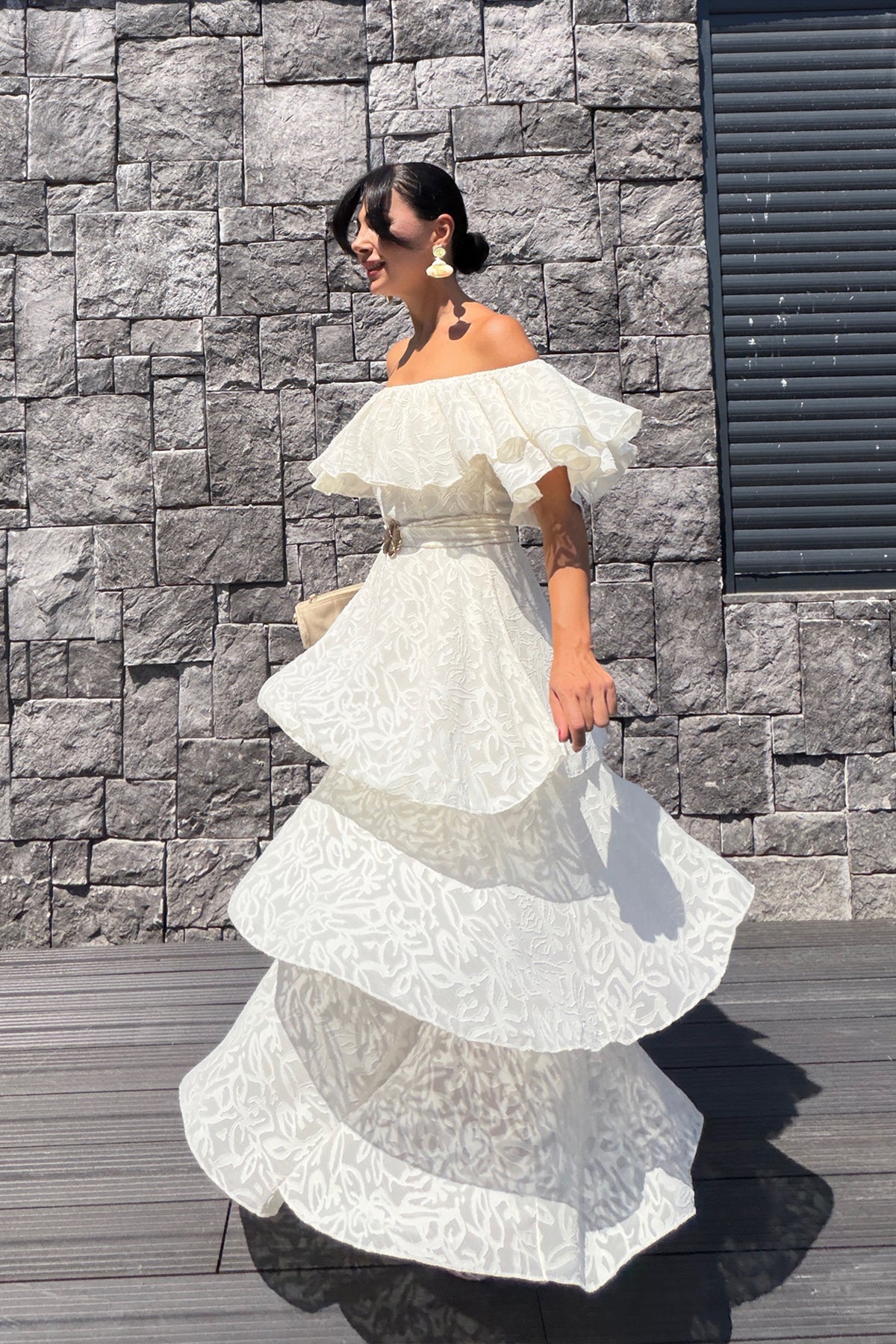 Alora Krem Kat Kat Volanlı Elbise SY-3807-Krem
