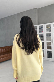 Sarı V Yaka Oversize Pinterest Triko Kazak SY-3348-Sarı