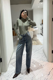 Haki Dik Yaka Çıtçıtlı Triko Kazak SY-3502-Haki