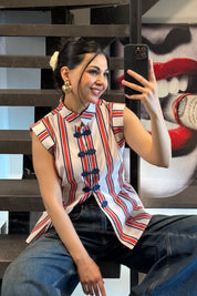 Kırmızı Çizgili Napolyon Bluz SY-3697-Kırmızı