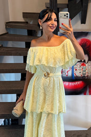 Alora Sarı Kat Kat Volanlı Elbise SY-3807-Sarı