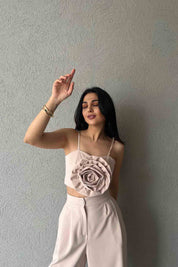 Bej Gül Detaylı Askılı Büstiyer SY-2027-Bej