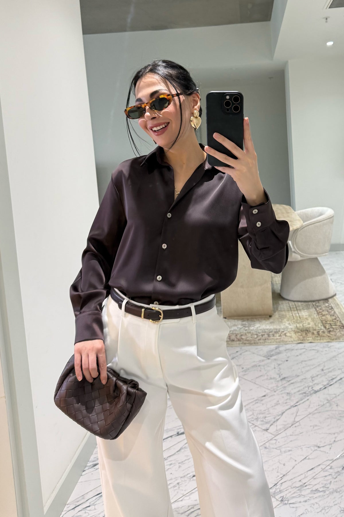 Kahve Basic Premium Saten Gömlek SY-3684-Kahverengi