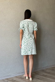 Yeşil Desenli Düğme Detaylı Poplin Elbise SY-2058-Yeşil