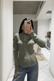 Haki Dik Yaka Çıtçıtlı Triko Kazak SY-3502-Haki