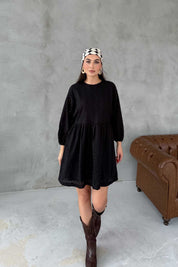 Siyah Brode Midi Boy Elbise SY-3049-Siyah