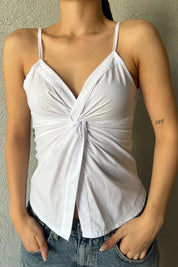 Beyaz Askılı Büzgü Detaylı Bluz SY-2064-Beyaz