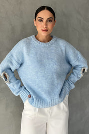 Bebe Mavisi Kolu Kalpli Taş Detay Triko Kazak SY-2747-Bebe Mavisi