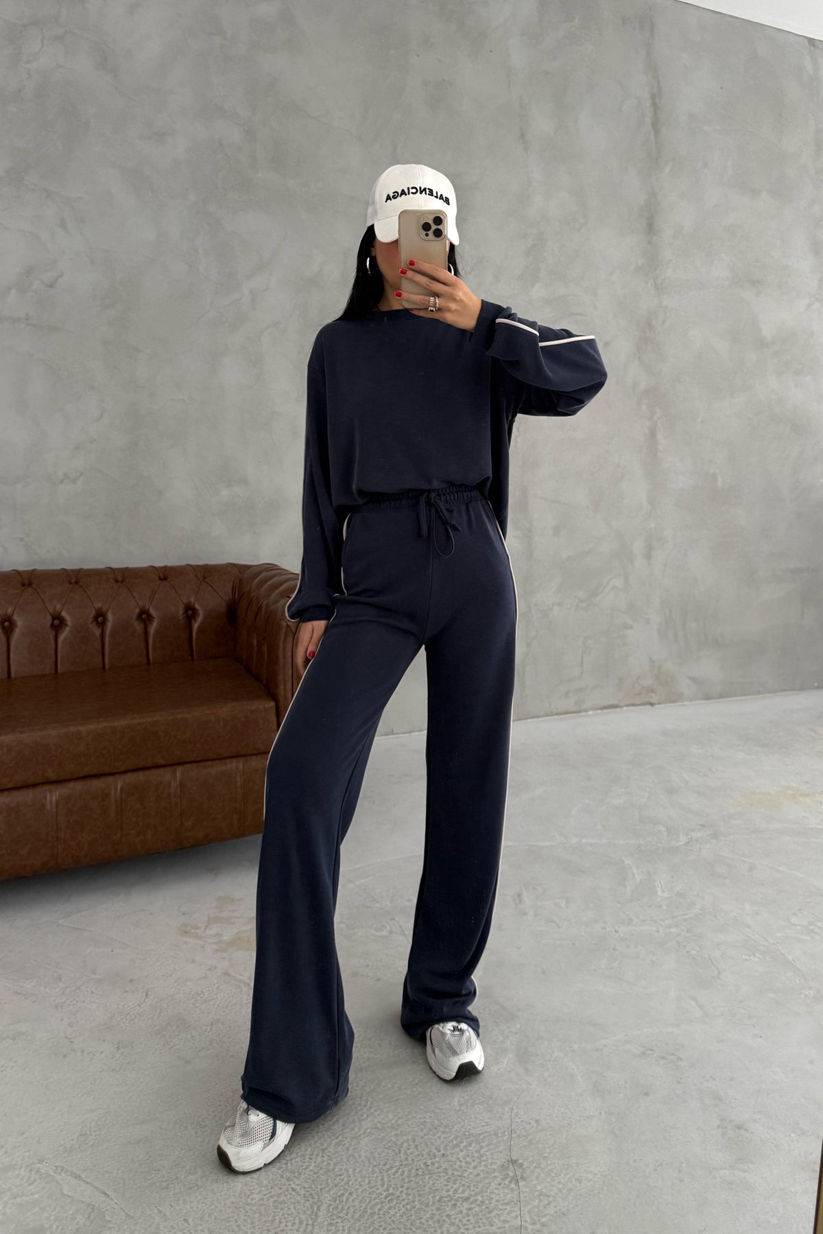 Orjinal Marka Bisiklet Yaka Çizgili Eşofman Takımı - Koyu Mavi SY-3421-Koyu Mavi