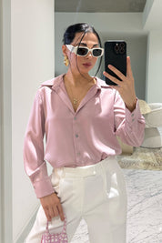 Pembe Basic Premium Saten Gömlek SY-3684-Pembe