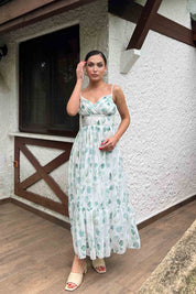 Yeşil Drape Detaylı Askılı Şifon Elbise SY-2040-Yeşil