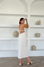 Naturel Dantel Yaka Sırt Detaylı Keten Elbise SY-2207-Naturel