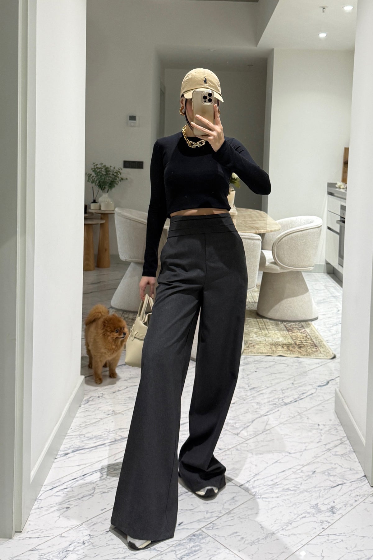 Antrasit Bel Detaylı Bol Paça Pantolon SY-3576-Antrasit