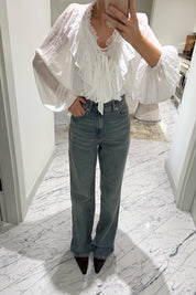 Eskitme Wide Leg Mavi Jean SY-3532-Mavi