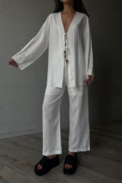 Ekru Lavin Keten Pantolon SY-3370-Ekru