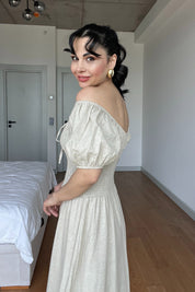 Bej Önü Gipeli Kısa Kol Elbise SY-3005-Bej