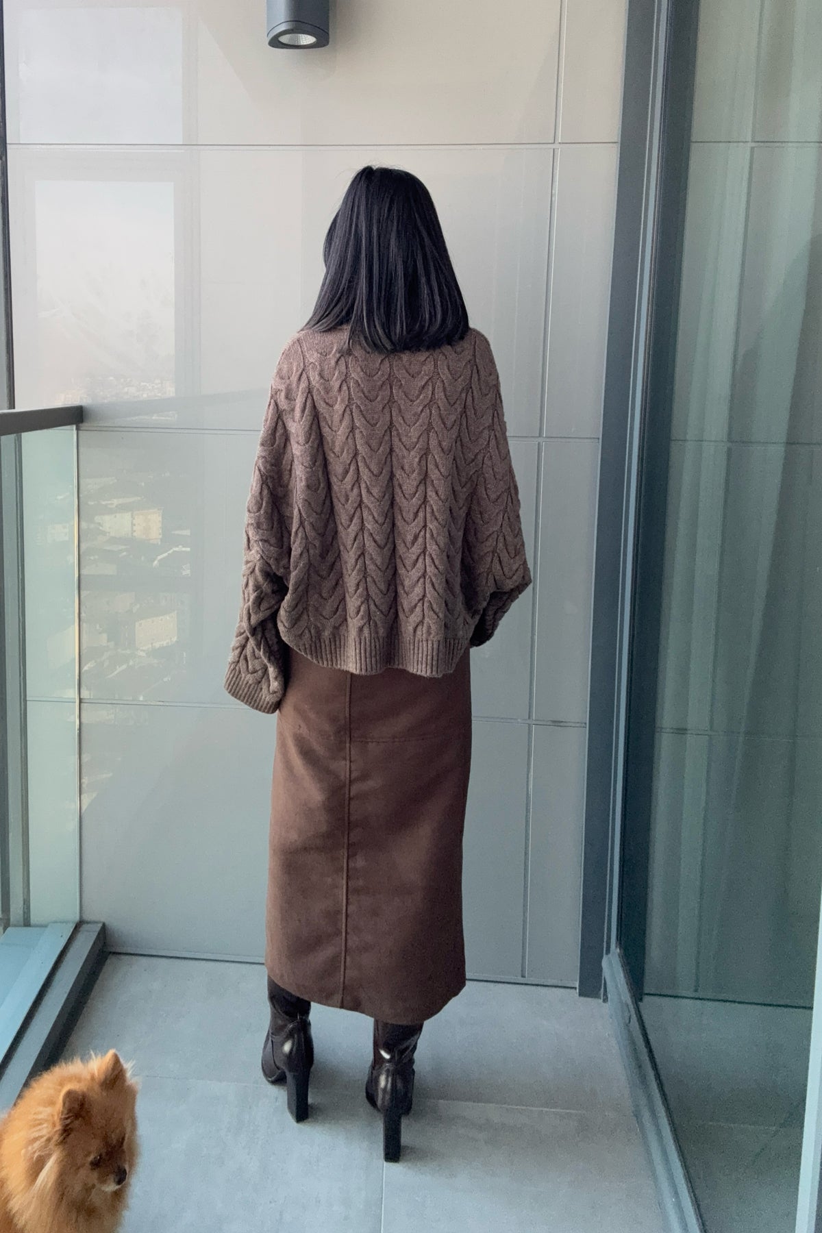 Süet Anvelop Kahverengi Midi Etek SY-3473-Kahverengi