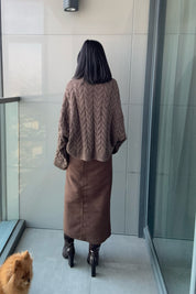 Süet Anvelop Kahverengi Midi Etek SY-3473-Kahverengi