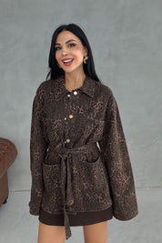 Leopar Desenli Kuşaklı Ceket SY-3403-Leopar