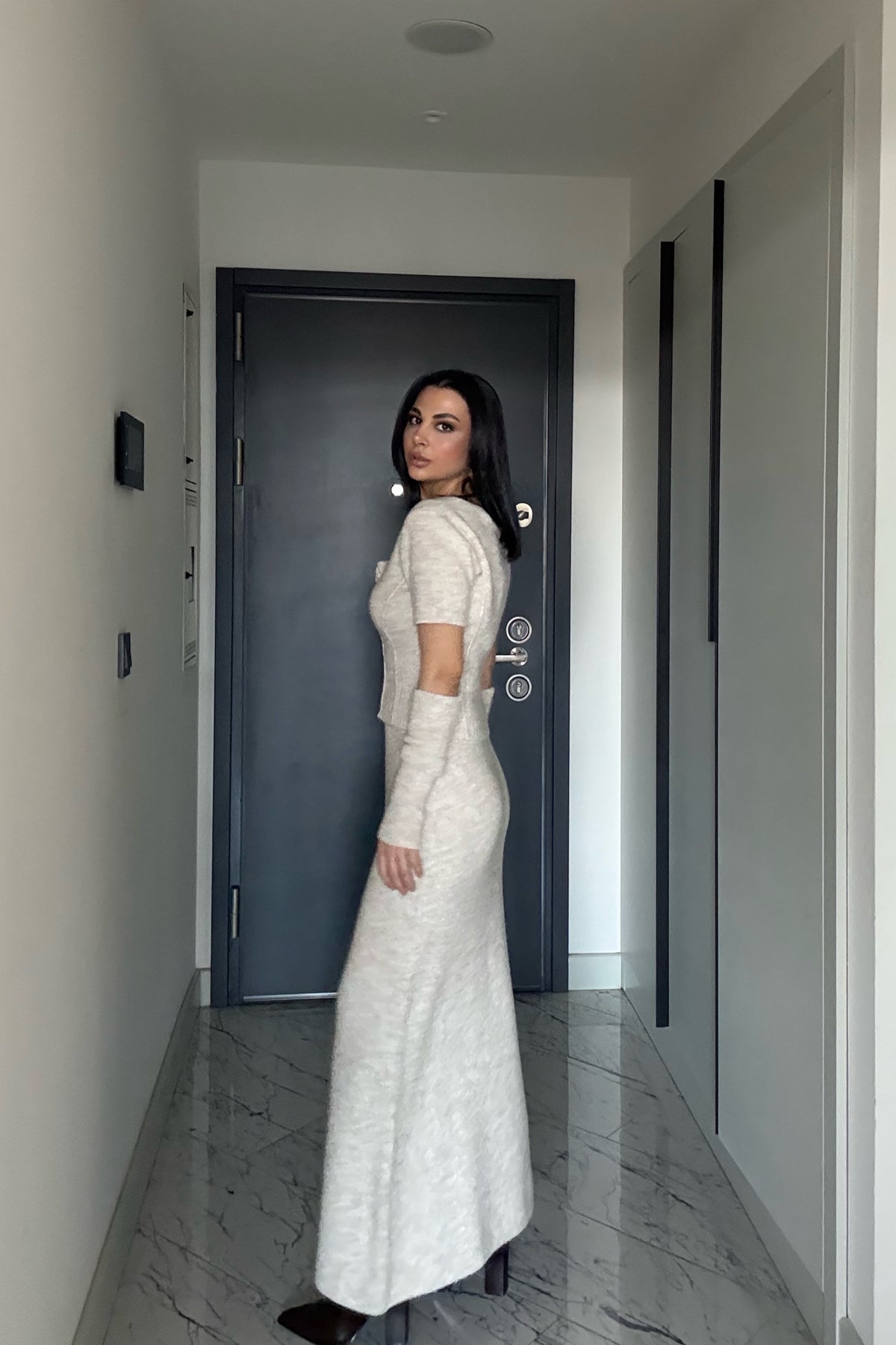 Rosa Gül Detay Bej Crop Etek Triko Takım SY-3495-Bej