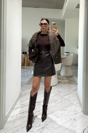 Kahverengi Deri Mini Etek SY-3522-Kahverengi