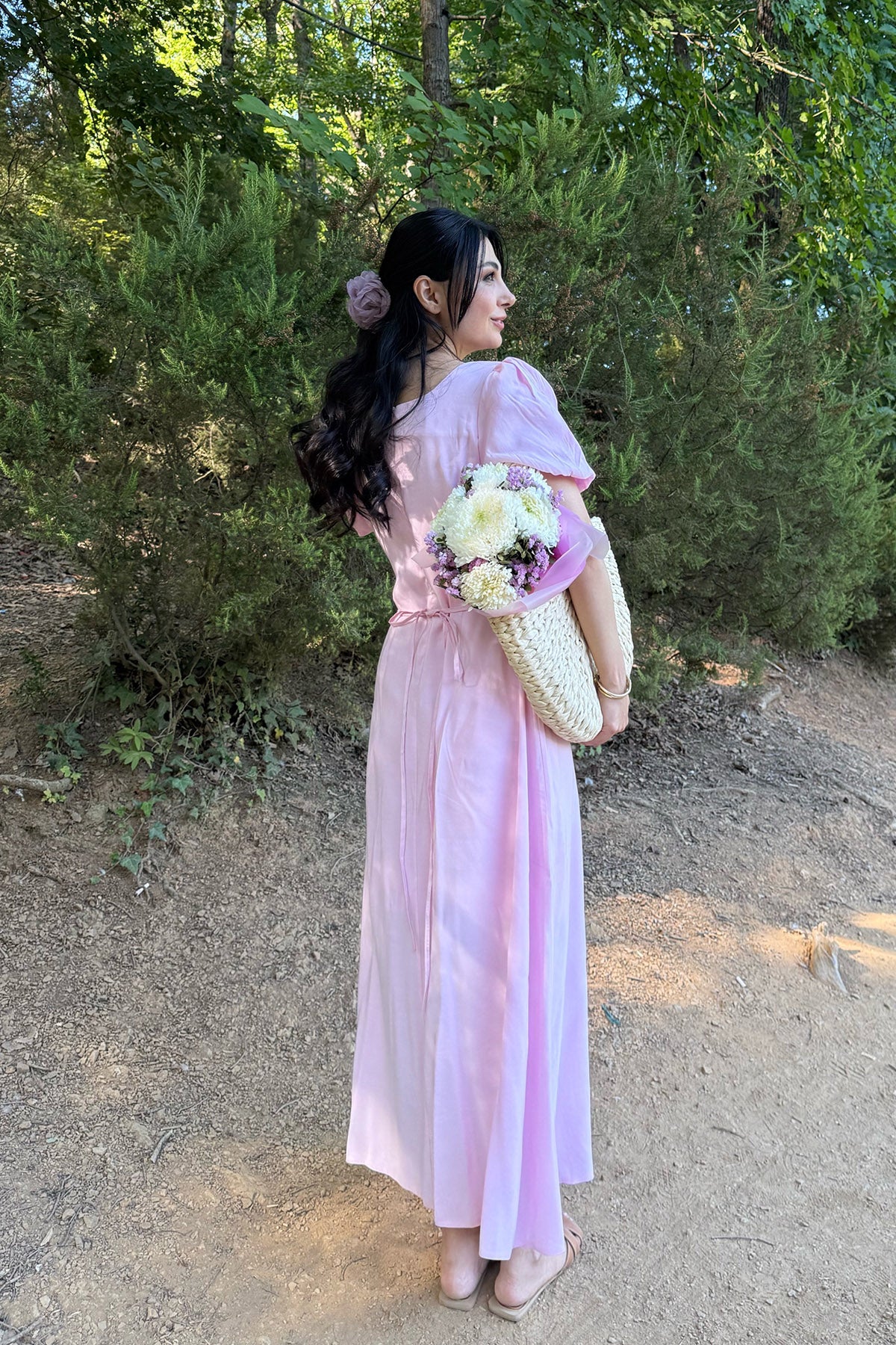 Pembe Göğüs Büzgülü Elbise SY-3235-Pembe