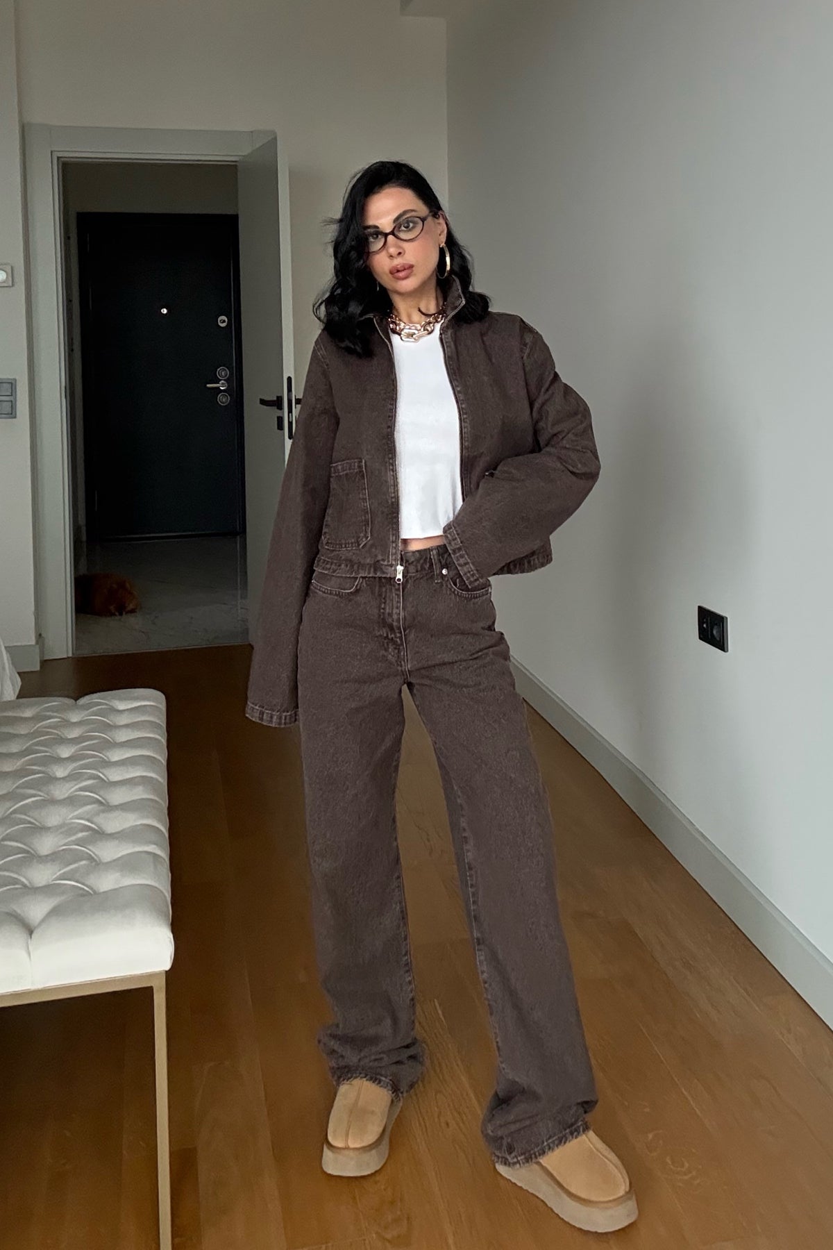 Kahve Cepli Denim Ceket SY-3501-Kahverengi