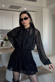 Eteği Kadife Astarlı Tasarım Tül Mini Elbise SY-3526-Siyah