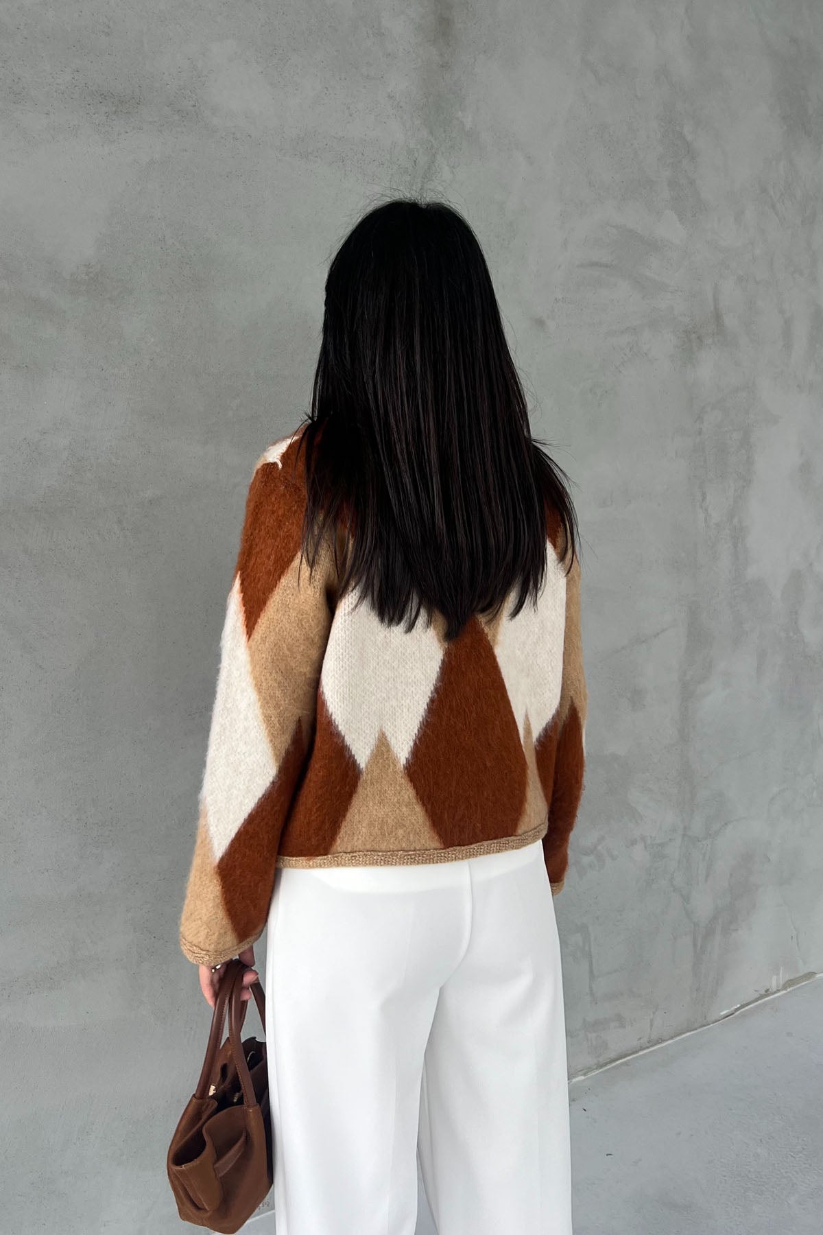 Kahverengi Geçişli Yumoş Baklava Desenli Hırka SY-2769-Kahverengi