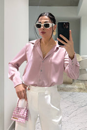 Pembe Basic Premium Saten Gömlek SY-3684-Pembe