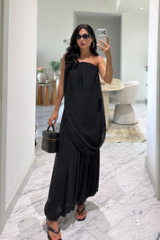 Siyah Straplez Top & Balon Midi Etek İkili Takım SY-3819-Siyah