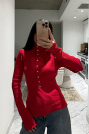 Kırmızı Dik Yaka Çıtçıtlı Triko Kazak SY-3502-Kırmızı